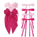 Pink and magenta satin bow hair clips set with ribbon streamers on white background - 6-Piece Set / Pink Series Combo