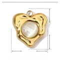 Detail showing irregular gold heart pendant with white opal stone and size dimensions - YE492-1-White Heart