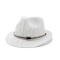 Cappello fedora jazz bianco in maglia traforata traspirante con fascia decorativa fine - M (56-58cm) / Bianco