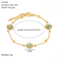 Bracciale in acciaio inossidabile placcato oro 18K con ciondoli girasole turchese - Stile Girasole Turchese (SH704G)