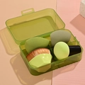 Green makeup sponge set with two blenders and a brush in a transparent storage box - 2 Sponges + Mushroom Puff + No.55 Brush [Green]