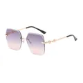 Lunettes de soleil carrées sans monture pour femme avec verres dégradés violets et branches en métal - Monture Dorée Verres Gris Rose