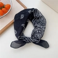 Classic black and white paisley cotton linen neck scarf tied on a white surface - Black Single Paisley