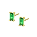 Detail of S925 sterling silver stamp on gold-plated emerald cut zircon stud earrings - Gold + Green Zirconia
