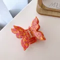 Elegant butterfly claw clip with pink orange marble pattern made of acetate fiber - Mixed Red Yellow