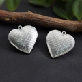 Silver vintage heart locket pendant with scale pattern engraving on grey background - Fish Scale Pattern Heart Locket 29*29mm / Hand Polishing