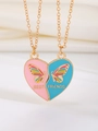 Pink and blue heart-shaped best friends necklace set with colorful butterfly motif - Pink Blue Butterfly Splicing Style (N-162)