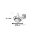 Silver crown-shaped labret stud with inlaid zircon, size 0.69cm by 0.75cm detail - Luxury Crown (0169-5#) / Silver