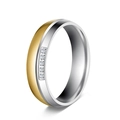 Detailed view of two-tone gold and silver stainless steel band with five inset stones - US 5 / Two Tone With Stones