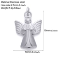 Silver stainless steel angel pendant charm with dimensions and hole size details - Silver Tone Angel (S14)