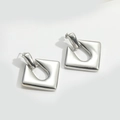 Minimalist geometric teardrop stud earrings in polished silver finish for women - Diamond / Silver