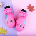 Pink cartoon dinosaur waterproof winter mittens for children with windproof knit cuffs - One Size / Rose Red Goldfish / 3-6 Years