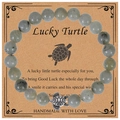 Amazonite stone bead bracelet with silver lucky turtle charm on a gift display card - Moonstone