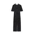 Schwarzes Maxikleid mit Blumenmuster, Spitzen-V-Ausschnitt und Puffärmeln für Damen - S / Schwarz