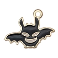 Halloween black enamel bat pendant in gold-plated metal for DIY jewelry making - 1pc Black Smiling Face (16x21mm)