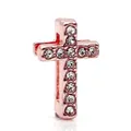 Rose gold cross charm with sparkling rhinestones for 10mm slide bracelet straps - Cross Style / Rectangular Hole 10*2mm / Rose Gold
