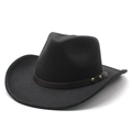 Close-up of wool felt western cowboy hat with brown leather band and gold metal studs - M (56-58cm) / Black
