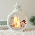 White Christmas lantern with snowman and LED candle on snowy background for holiday decor - Large / Snowman White