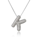 Detailed view of silver letter K pendant necklace with micro-pave cubic zirconia crystals - Letter K