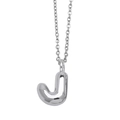 Minimalist silver letter J initial pendant necklace with polished metal link chain - Letter J