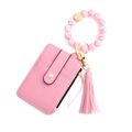 Roze PU-lederen portemonnee met marmeren siliconen kralen armband en gouden sleutelhanger - Roze