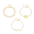 Dreiteiliges goldenes Armband-Set mit Kompass-Anhänger und wellenförmigen Anhängern - Goldkompass Meereswellen Set (DZ-367)