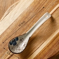 Blue plum pattern ceramic soup spoon with wooden tray background 15.5cm size - Blue Brown Floral