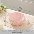 9.5 inch pink strawberry ceramic double handle bowl with petal edges 1400ml - 9.5 Inch Double Handle Bowl - Pink Strawberry