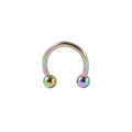 Rainbow stainless steel horseshoe lip ring with spherical ends in vibrant iridescent finish - Horseshoe Ring / Rainbow