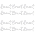Close-up of 12 white embroidered 'Braut' iron-on patches for bridal party DIY decorations - Set of 12 Braut
