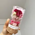 Mini glass dome with red carnation, pink baby's breath, and cork base for gift - Pink Carnation Wishing Bottle / 6.5*12.5cm