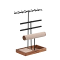 Black jewelry tower with walnut wood base and beige velvet bracelet holder - Walnut Color Black Gold (TMSSJ-0721)