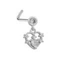 Clou de nez en argent en forme de L avec pendentif coeur en zircon scintillant - Pendentif Cœur Évidé Argent (24051004-14)