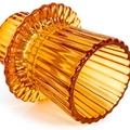 European amber ribbed glass candle holder with a cylindrical texture and wide base - Vertical Style / Amber