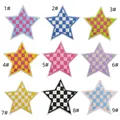 Detailed set of nine checkered star embroidered patches in various vibrant colors - Checkerboard Star Patch Set (9 Pcs)