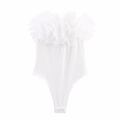 Witte geribbelde strapless bodysuit met gelaagde organza ruches en een slanke pasvorm - S / Wit