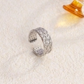 Adjustable silver braided titanium steel open ring with a minimalist multilayer design - Dense Weave / Steel
