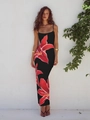 Zwarte zomerse maxi-jurk met rode bloemenprint en slanke spaghettibandjes - S / Zwart