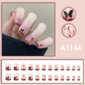 Short round French press-on nails with red butterfly and rose designs in a 24-piece set - Rose and Butterfly French Style (A3144) / Glue Type
