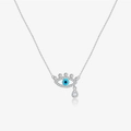 S925 Sterling Silber Evil Eye Halskette mit blauen Steinen und birnenförmigem Tropfen-Anhänger - 925er Silber / Silberner Stil mit birnenförmigem Stein (MMN570-1)