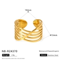 Detailed view of layered gold-plated stainless steel star ring with size and weight specs - Geometric Vertical Strip Style (NB-R24370)