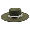 Close-up of olive green wool felt hat featuring elegant pearl beaded decorative band - Adult 57-59cm / Army Green