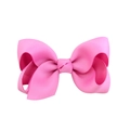 Pink grosgrain ribbon bow hair clip for girls with ribbed texture on white background - Deep Pink