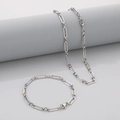 Set collana e bracciale in acciaio inossidabile argento con maglie rettangolari 3:1 - Bracciale 20CM / 4mm Colore Acciaio