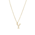 Elegant gold titanium necklace with micro-paved zircon letter Y pendant for women - Gold-Y