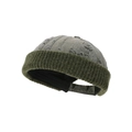 Unisex distressed beanie in grey-green denim with ripped holes and rib-knit trim - Dark Green