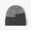 Winter gebreide muts met grijs kleurblokontwerp en dikke warme fleece voering - Grijs