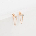 Elegant rose gold stainless steel tassel stud earrings with white round crystal stone - April White - Rose Gold