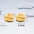 Artistic 2.3cm hammered 18K gold plated stud earrings with textured metallic finish - Wrinkle Gold Coin - Gold