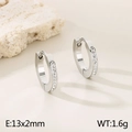 Pendientes de aro de acero plateado con cristales blancos y medida 13x2 mm - Plata con Circonita
